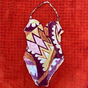 Vintage 80s 90s Geometric Metallic Swimsuit Small
